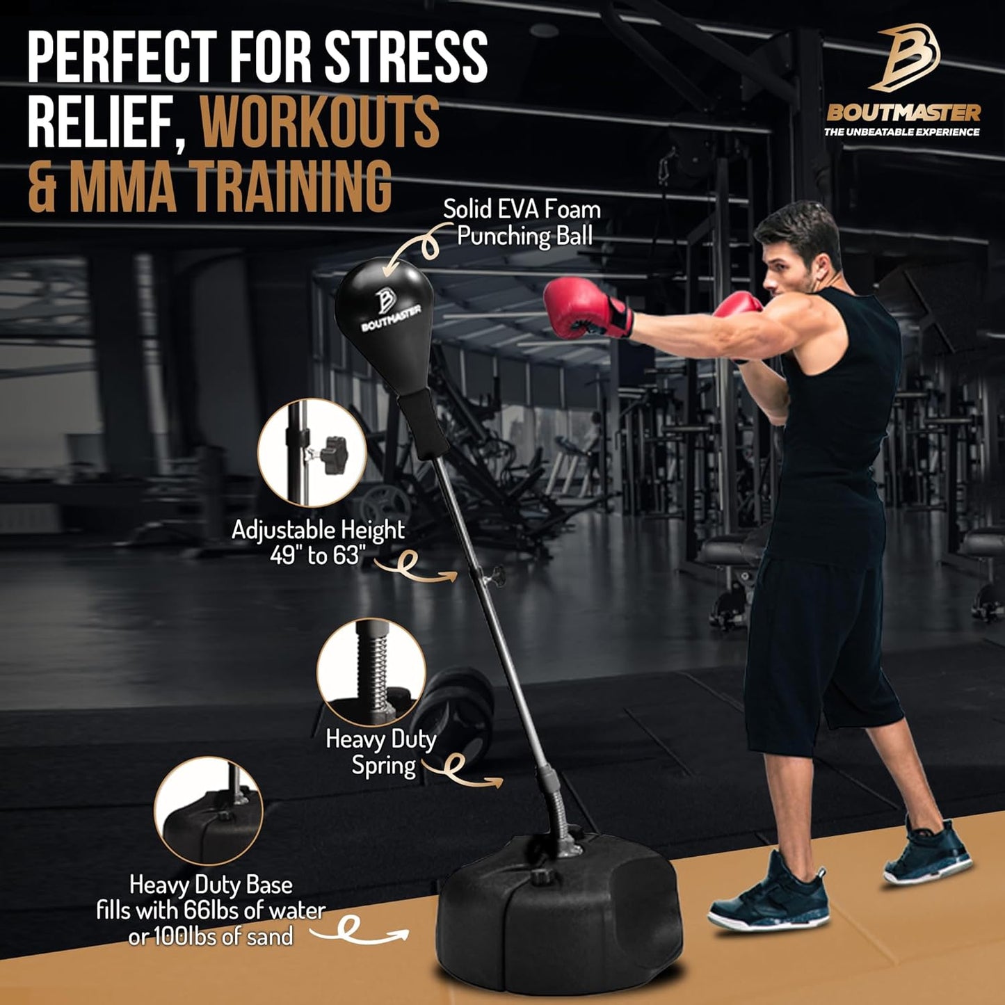 Techtools Punching Bag with Stand, Boxing Bag for Teens & Adults - Height Adjustable - Speed Bag for Training, Boxing Equipment, Stress Relief & Fitness