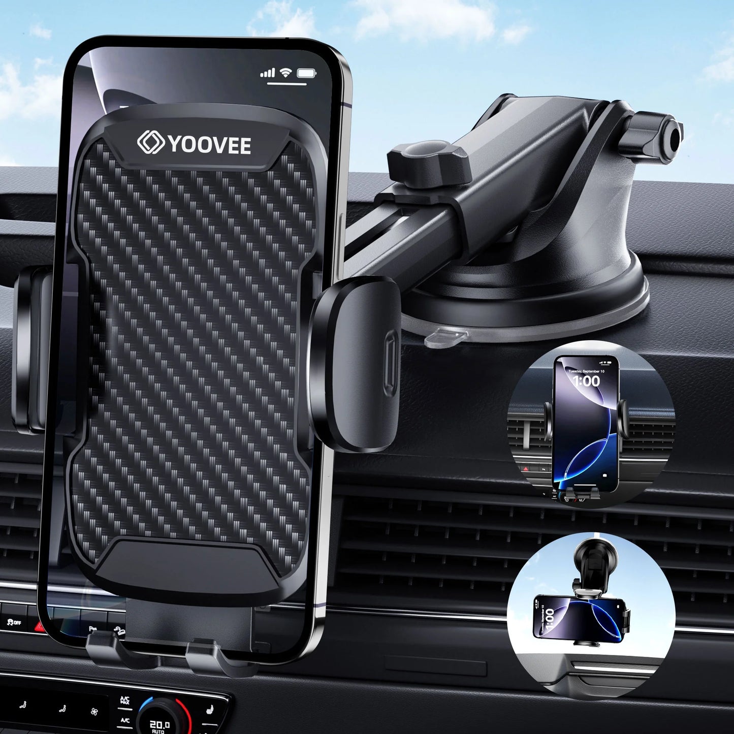 360° Rotatable Car Phone Holder, Dashboard, Windshield & Air Vent Mount for 4.0"-7.0" Smartphones (Iphone, Etc)