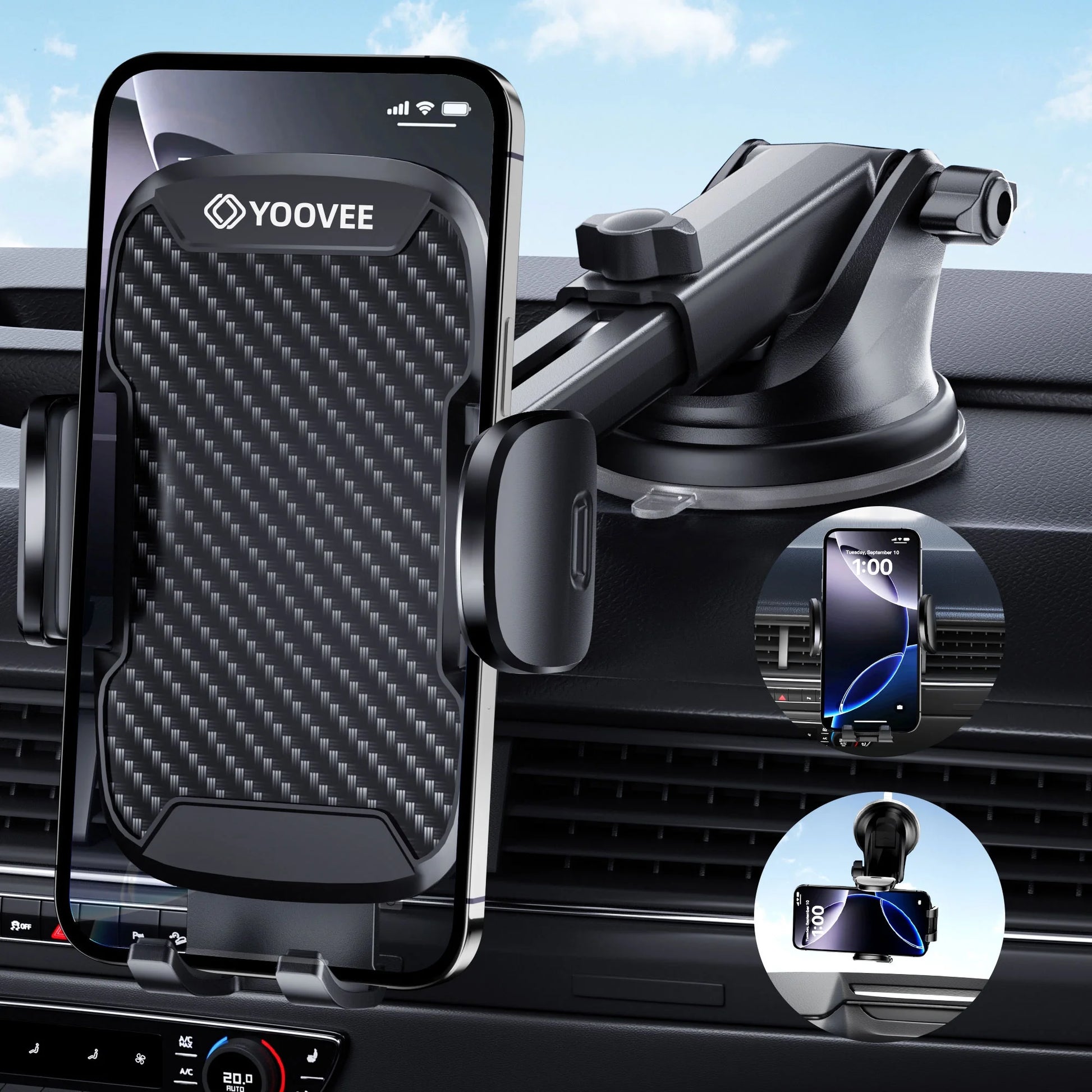 360° Rotatable Car Phone Holder, Dashboard, Windshield & Air Vent Mount for 4.0"-7.0" Smartphones (Iphone, Etc)